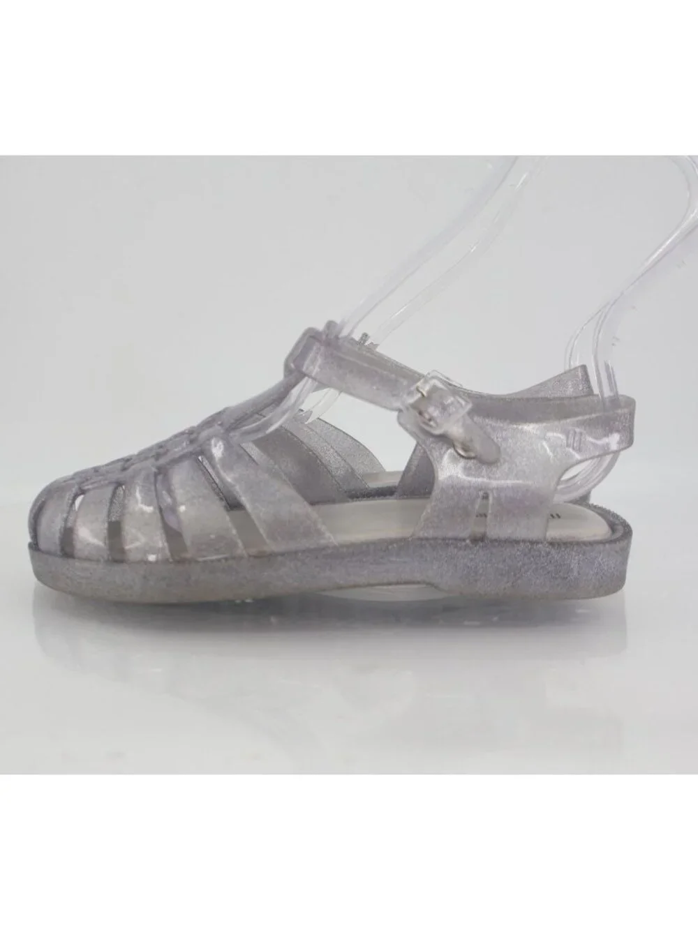 Mini Melissa Possession Glitter Girls Size 4 Silver Jelly Cage Sandal Buckle